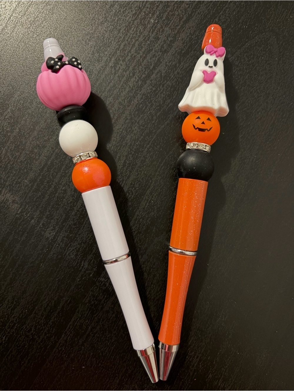 Halloween Ghost & Pumpkin Bead Pens - Pink White and Orange